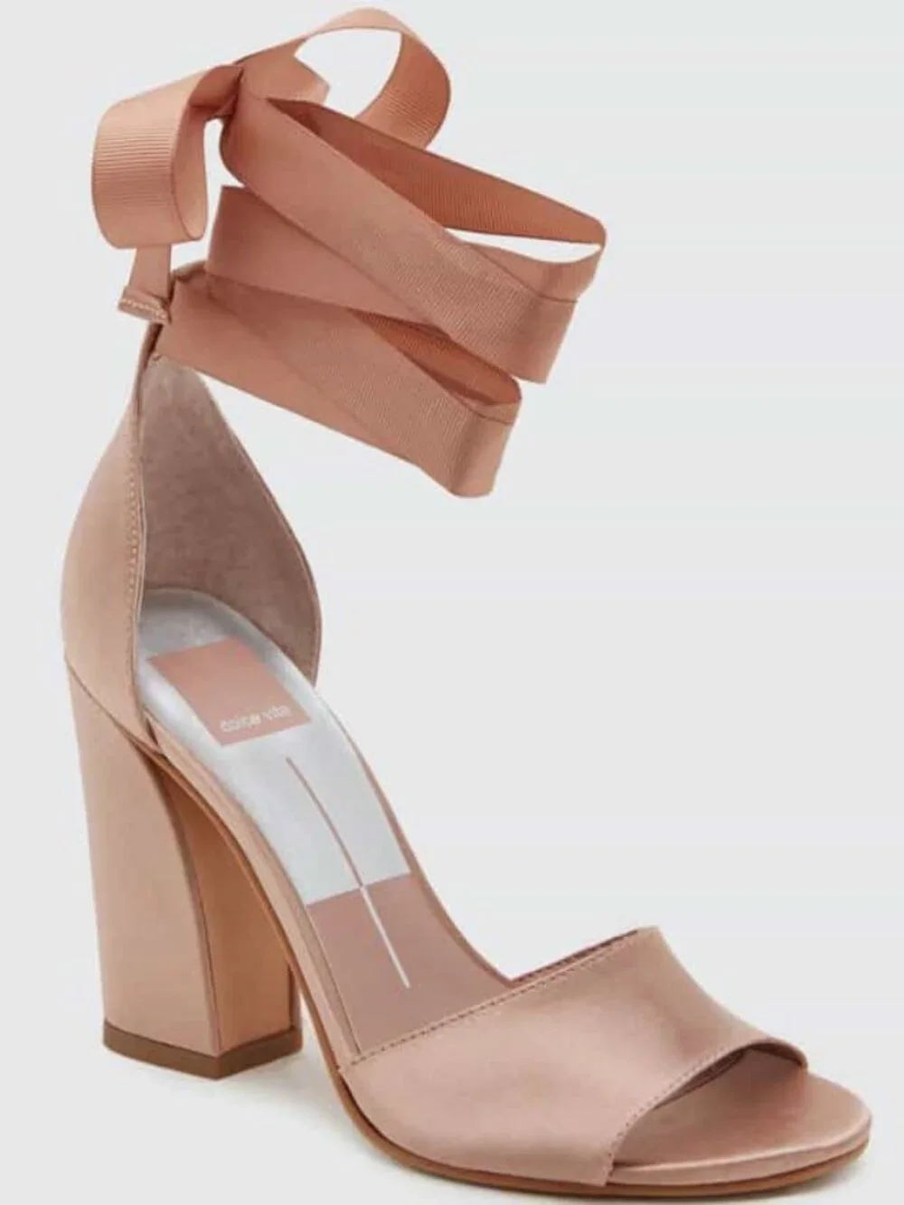 New DOLCE VITA Harvyy Pink Satin Ribbon Tie Heels Sandals Shoes 6.5